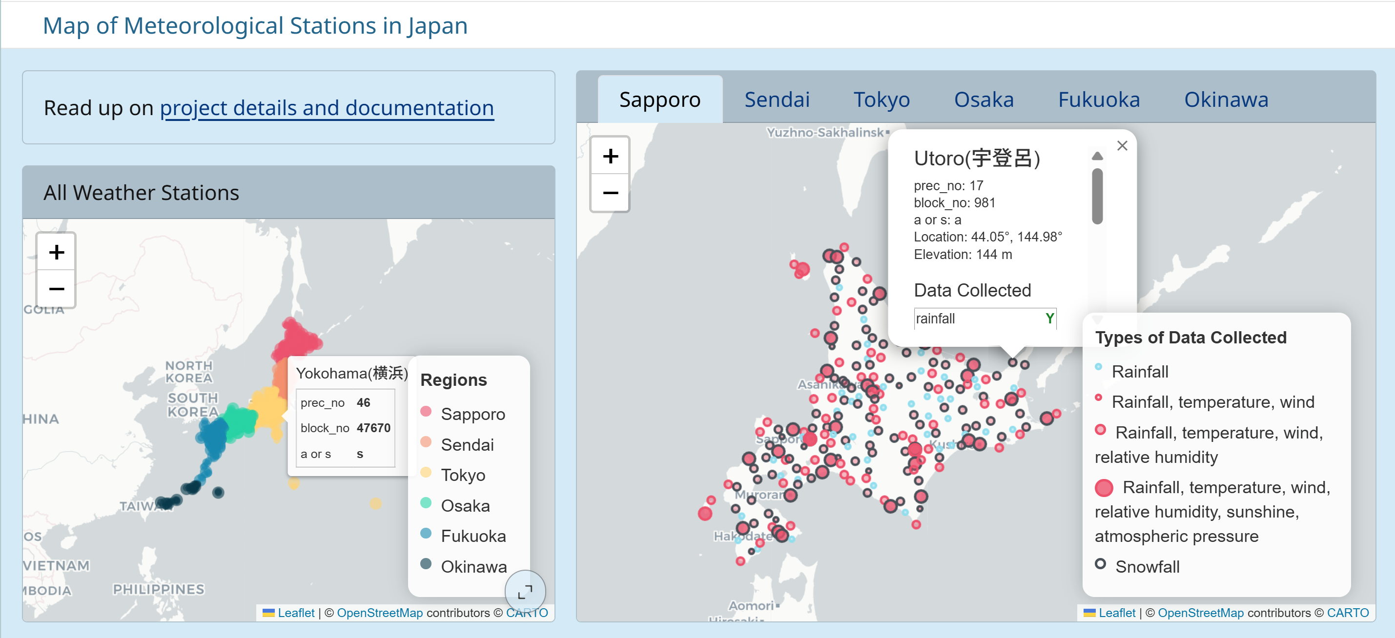 Snapshot of the interactive and informative maps of all AMeDAS weather stations from the Japan Meteorological Agency. Click here to see the maps in action!